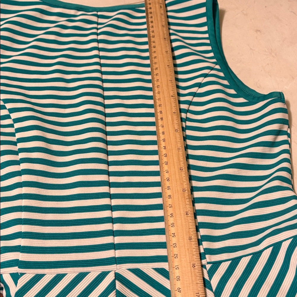NY & Company Teal White Striped Fit Flare Dress M Summer Work - Picture 10 of 12